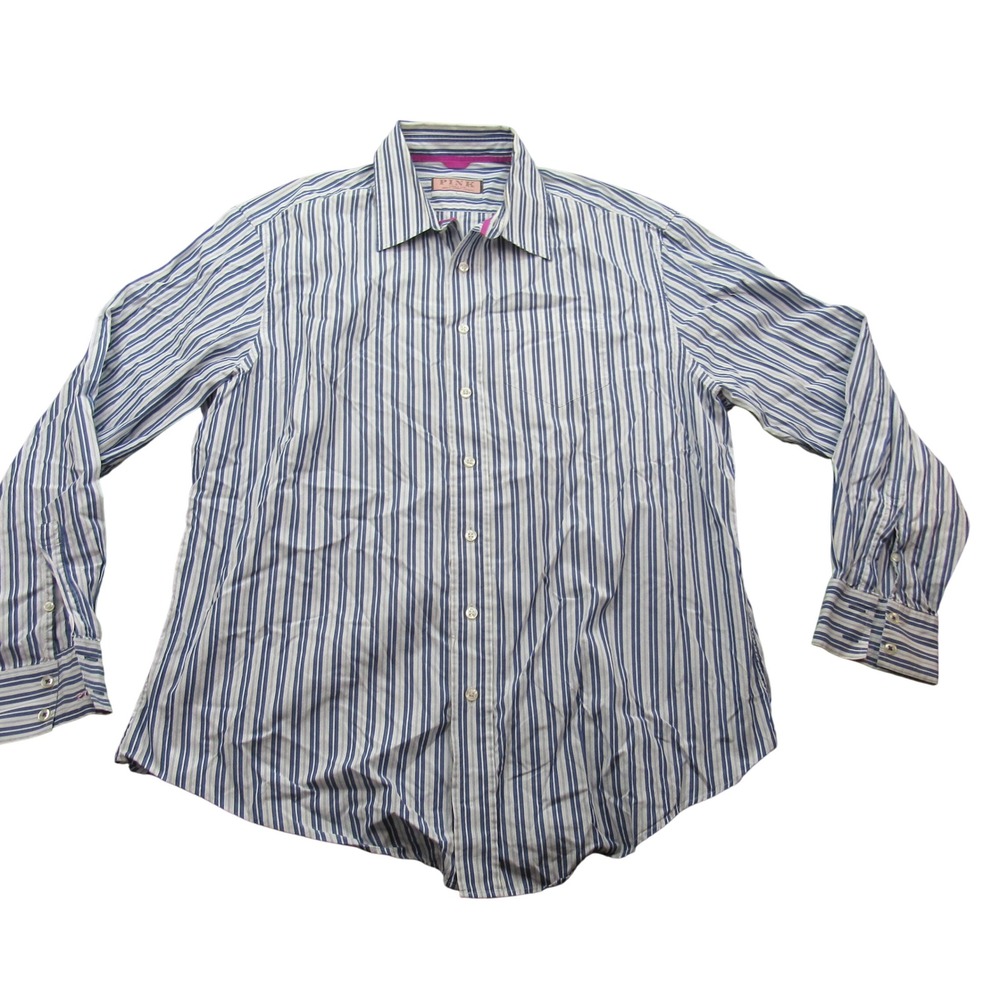 THOMAS PINK PINK‎ Mens Striped Button Down Shirt Long Sleeve 100% Cotton XL